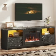 Bestier 71 Fireplace TV Stand for TVs up to 75 LED Entertainment Center with 23 Remote Control Electric Fireplace, Black Marble