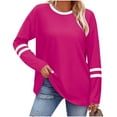 thumbnail image 2 of Womens Long Sleeve Tops Color Block Striped Trendy Casual Crew Neck Tee Shirt Loose Pullover Spring Fall Clothes (2XL, Hot Pink), 2 of 7