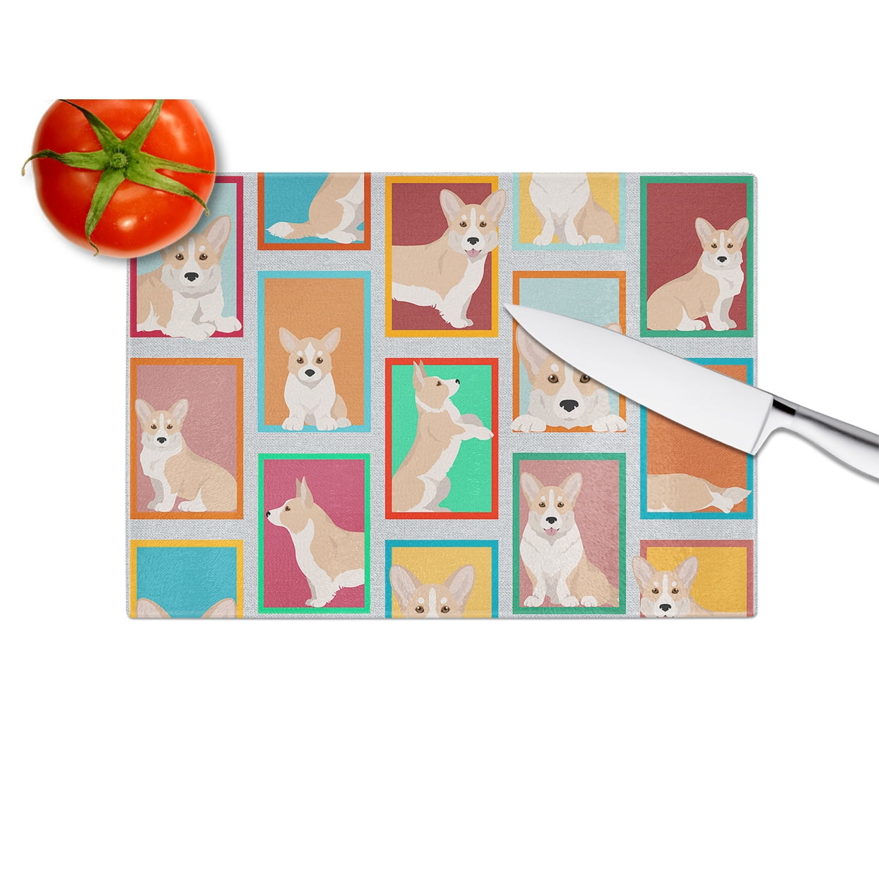 Lots of Fawn Cardigan Corgi Glass Cutting Board Large 12 in x 15 in