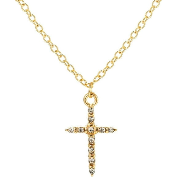 14K Gold Plated Cubic Zirconia Cross Necklace for Women Silver Cross Pendant Necklaces Simple Dainty Necklace Anniversary Birthday Christmas Gifts