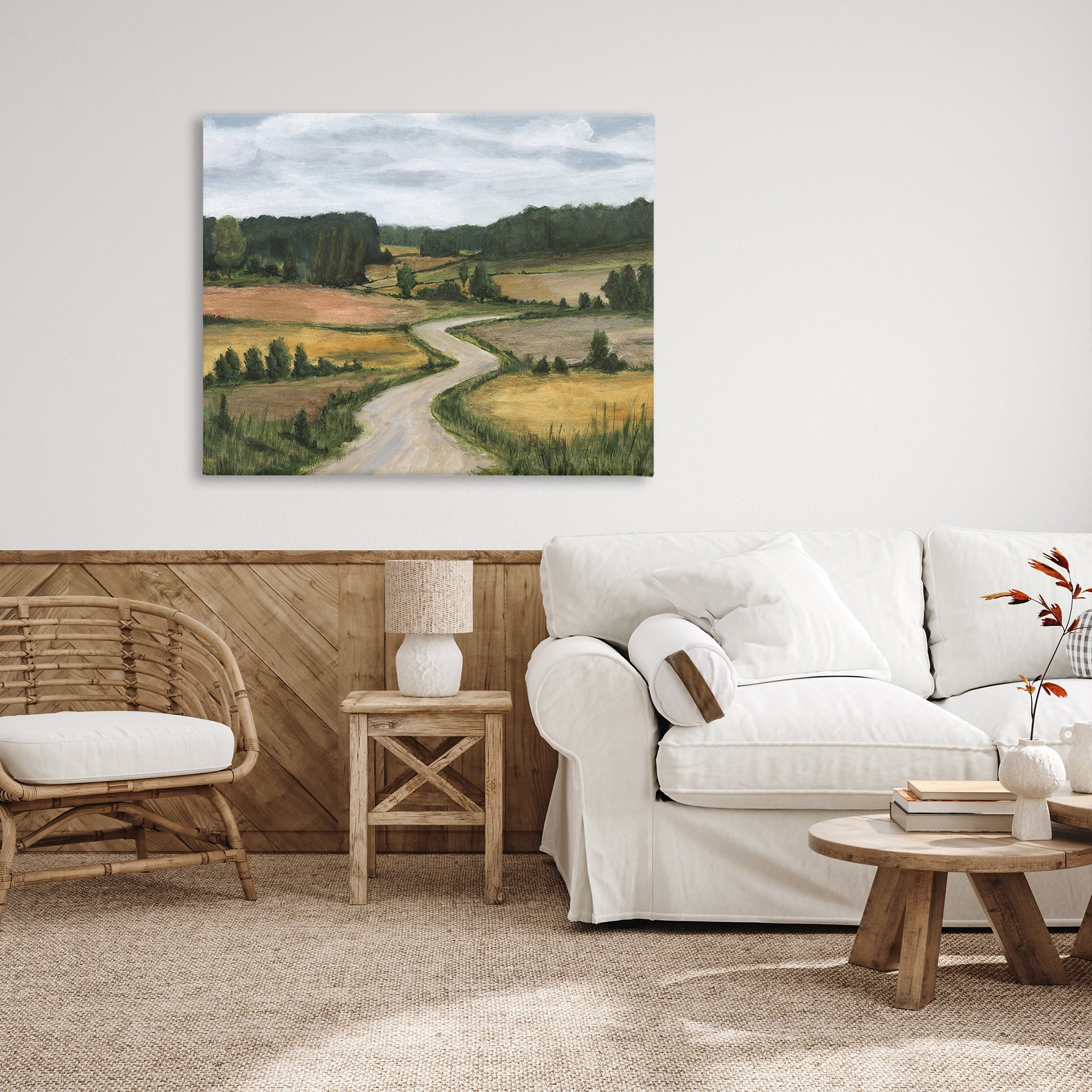 Stupell Industries Waning Rural Rode Landscape Painting Gallery Wrapped Canvas Art Print Wall Art, 48 x 36