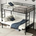 thumbnail image 3 of Twin Over Futon Bunk Beds, Metal Bunk Bed Frame can be Converted into Bed and Couch, Twin Over Full Bunk Bed with Ladder, No Box Spring Needed-Black, 3 of 7