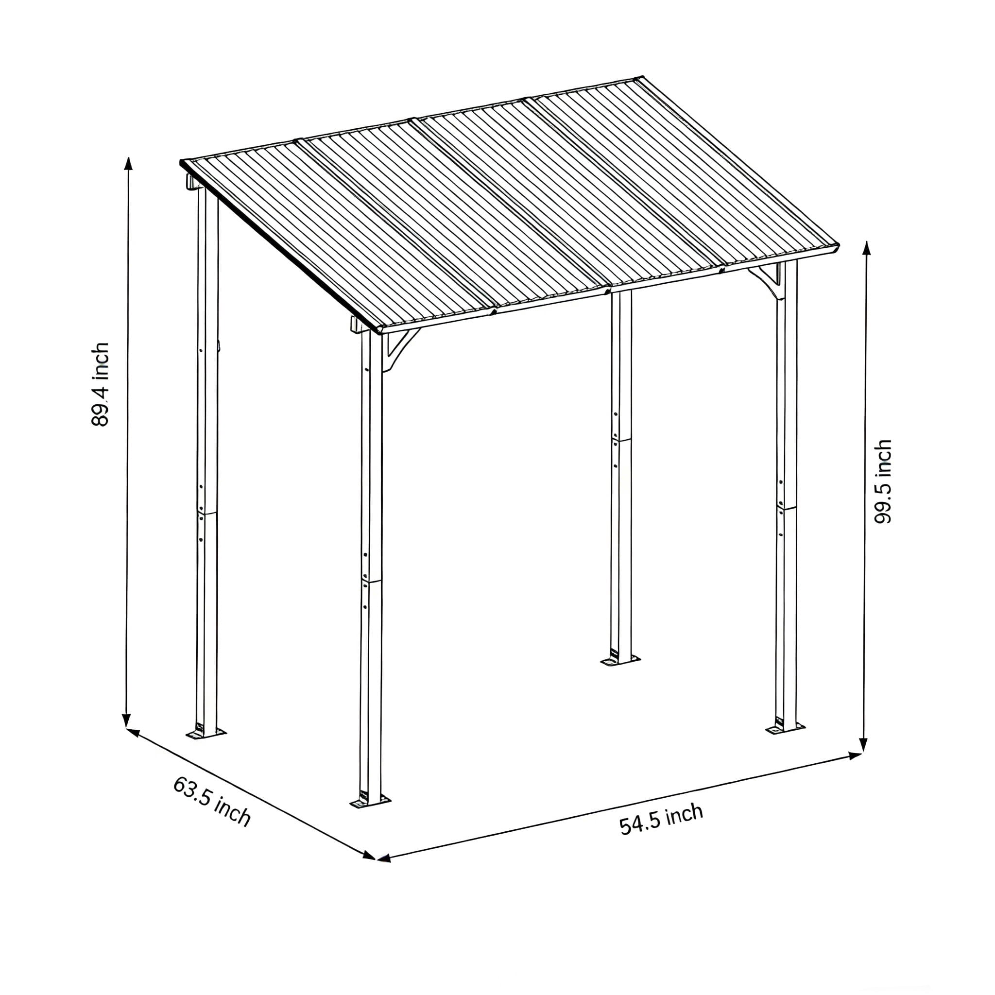 ASJMR 5’x8’ Outdoor Lean to Pergola, PVC Hardtop Metal Gazebo, Canopy for Patio, Backyard, Garden, Weather-Resistant, Wind-Stable