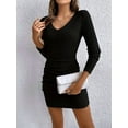 thumbnail image 5 of Female Pullover Sweater Dress Casual Long Sleeve Cute Ribbed Knit V Neck Bodycon Mini Sweaters Dresses Black L, 5 of 9