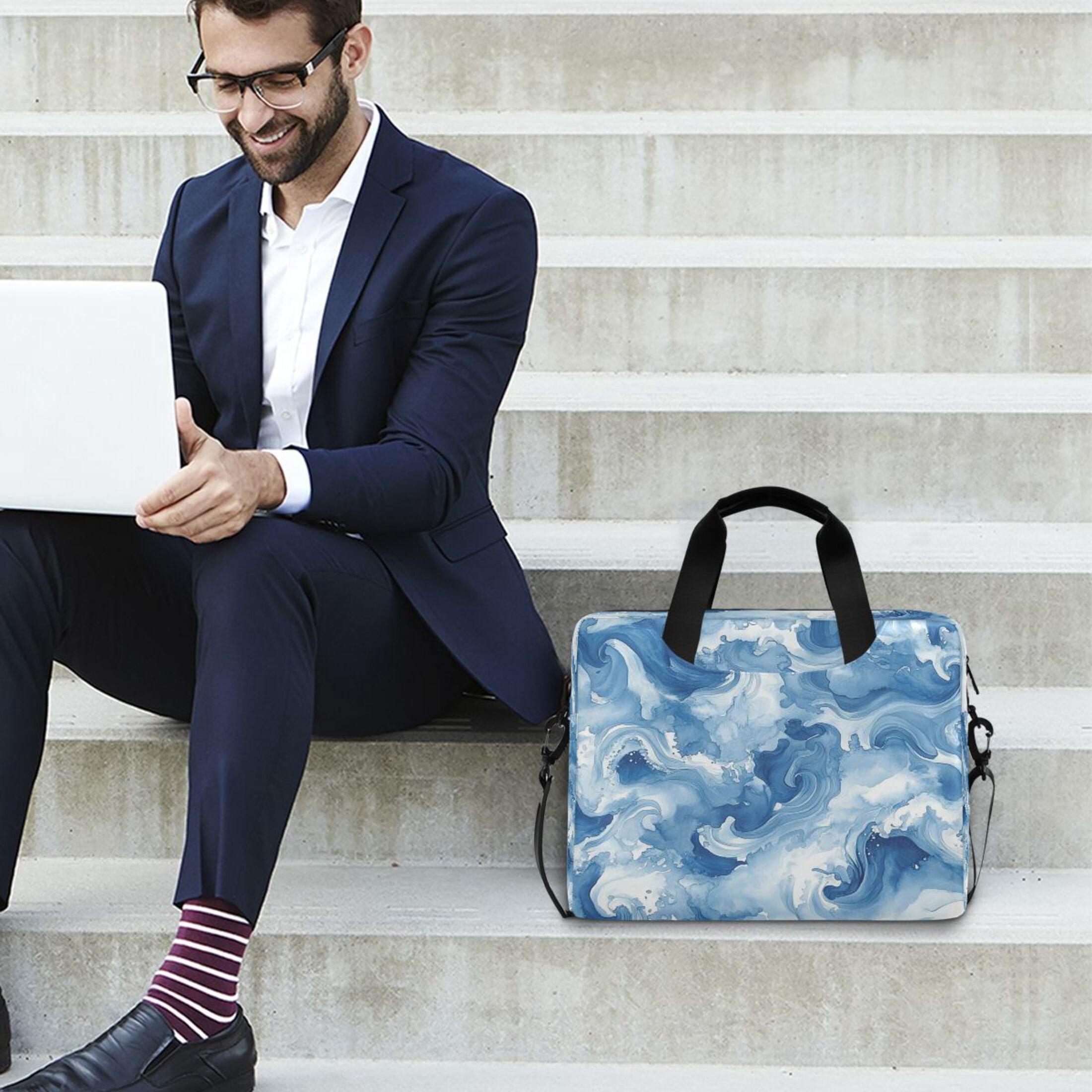 16" Laptop Tote Bag Laptop Sleeve Case Computer Briefcase for Work & Travel Fluid Indigo Waves