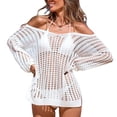 thumbnail image 3 of AGWOLF Crochet Cover Ups for Women Knit Hollow Out Swim Cover Up Off the Shoulder Long Sleeve Bathing Suit Coverups Summer Beach Outfits, 3 of 9