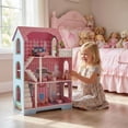 thumbnail image 5 of Wooden Dollhouse, DIY Doll House Kids Playhouse 3 Tier with Window Roof Furniture for Imaginative Play Ages 3+, 5 of 7