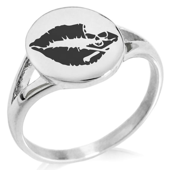 Stainless Steel Skull & Crossbones Kiss of Death Minimalist Oval Top Polished Statement Signet Ring
