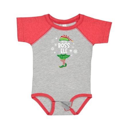 

Inktastic Funny Christmas I m the Boss Elf with Shoes and Hat Gift Baby Boy or Baby Girl Bodysuit