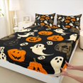 thumbnail image 4 of Manfei Spooky Pumpkin Lantern King Sheets,Ghost And Bat Halloween Bedding,4 Pieces,1 Flat Sheet,1 Fitted Sheet and 2 Pillowcases, 4 of 6
