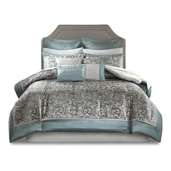 Pemberly Row Contemporary 24-Piece Polyester Comforter Set in Blue