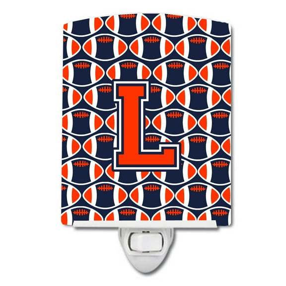 Caroline's Treasures CJ1066-LCNL Letter L Football Orange, Blue and white Ceramic Night Light, 6x4x3", multicolor