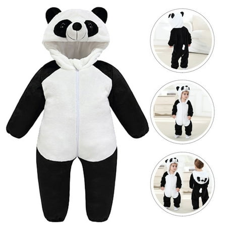 

Etereauty 1pc Adorable Winter One-piece Romper Panda-shaped Flannel Baby Jumpsuit
