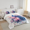 thumbnail image 3 of Girls Peacock Queen Comforter Set Exotic Birds Bohemian Bedding Set,Pink Flower Feather Ink Painting Down Comforter Peacock Feather Printed Bedding Set, 3 of 7