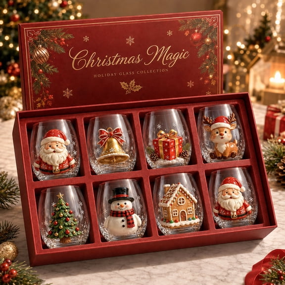 Cute Christmas Collection Commemorative Glass Cup Large Capacity 2D Printed Glass For Daily Drink Holiday Table Decor Gift