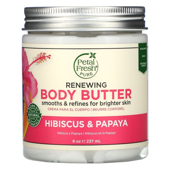 Petal Fresh Pure Renewing Hibiscus & Papaya Body Butter, Organic Coconut Oil, Argan Oil, Shea Butter, Skin Softening, For all Skin Types, Natural Essential Oils, Vegan and Cruelty Free, 8oz