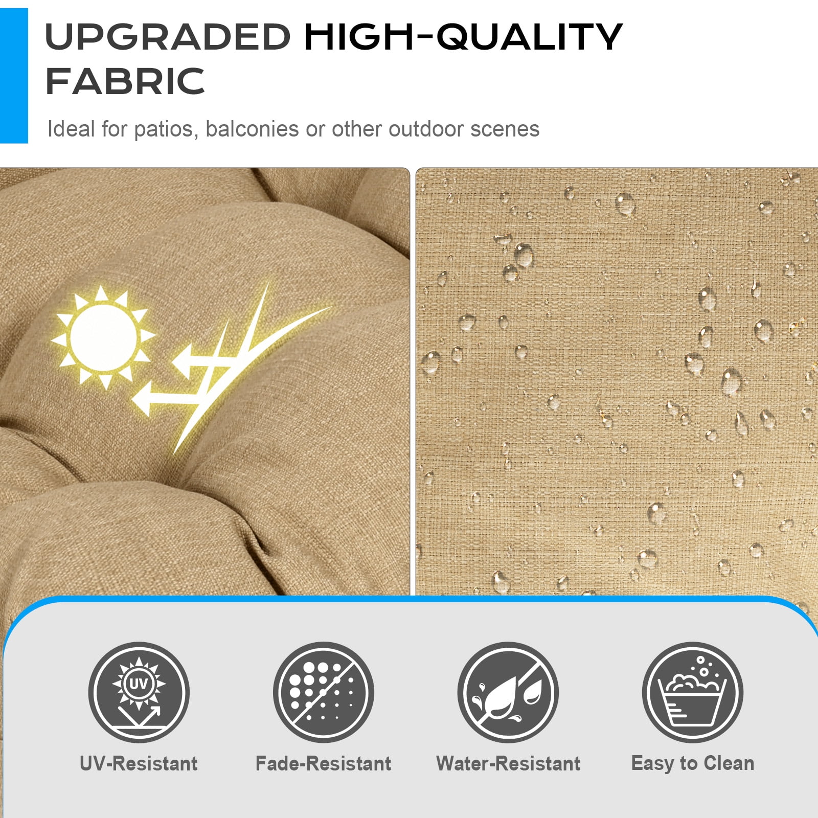 Aoodor Outdoor 45"x 22" x5" Tufted High Back Cushions Patio Replacement Chair Cushion with Ties, Water and Fade Resistant for All Weather (Brown, Set of 2）