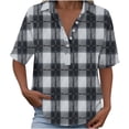 thumbnail image 7 of Zulora Women's Short Sleeve Plaid Shirt Casual Flannel Button Down Tops, 7 of 7