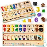SYNARRY 3 in 1 Montessori Toys for 3+ Year Old, Educational Magnetic Color and Number Maze, Shape & Number Wooden Puzzle Counting Learning Toys for Toddlers 2-4 Years, Preschool Learning Activities