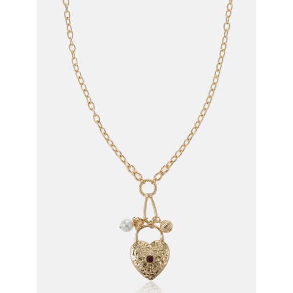 Scenario Heart Locket Charm Necklace, Gold-Tone