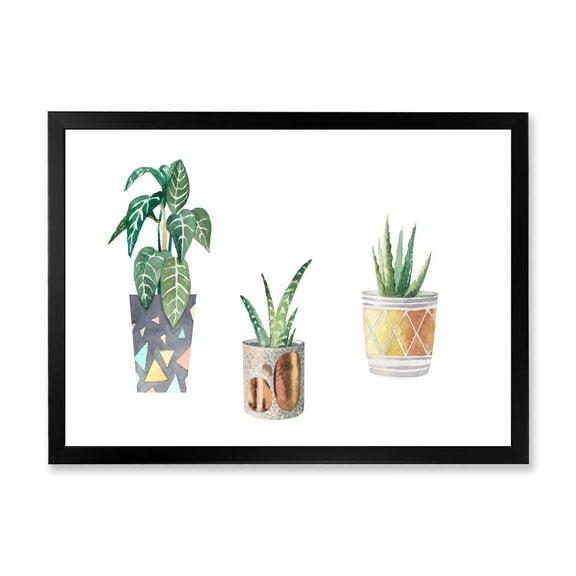 Designart 'Three Potted Houseplants On White' Traditional Framed Art Print