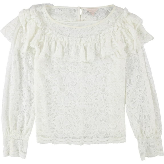 Rebecca Taylor Womens Lace Ruffled Blouse, White, 0