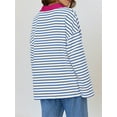 thumbnail image 7 of Rdhnmea Women Long Sleeve T-Shirts Stripe Turn-Down Collar V-Neck Shirts, 7 of 7