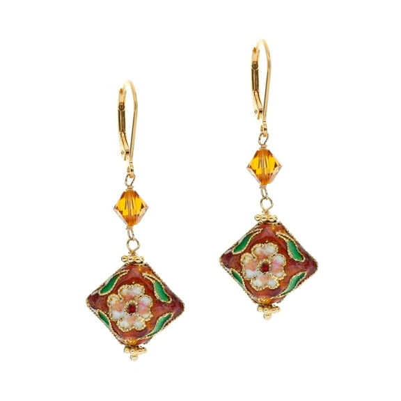 LTC Design Cloisonné Enameled Drop Earrings Accented with Faceted Austrian Crystal Beads
