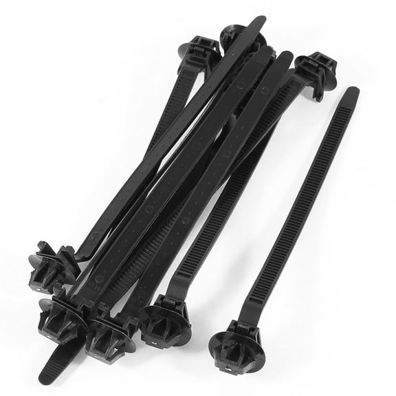 161mm x 7mm Adjustable Black Nylon Car Oval Push Mount Design Cable Tie 10 Pcs