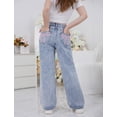 thumbnail image 3 of OYYN Jeans for Girls Bowknot Print Elastic Waist Denim Pants Basic Straight Leg Trousers with Pockets, 3 of 8