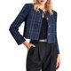 thumbnail image 1 of Chaqueta de tweed recortada con botones frontales sin cuello de INSPIRE CHIC para mujer 2XL azul oscuro, 1 of 5