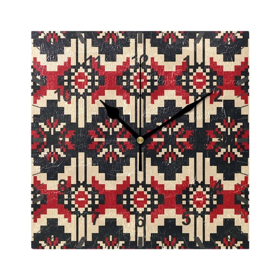 Geometric Pixel Print Wall Clock Battery Operated Silent Non-Ticking Bedroom Office Kitchen Home School Decor 7.8"(Black)
