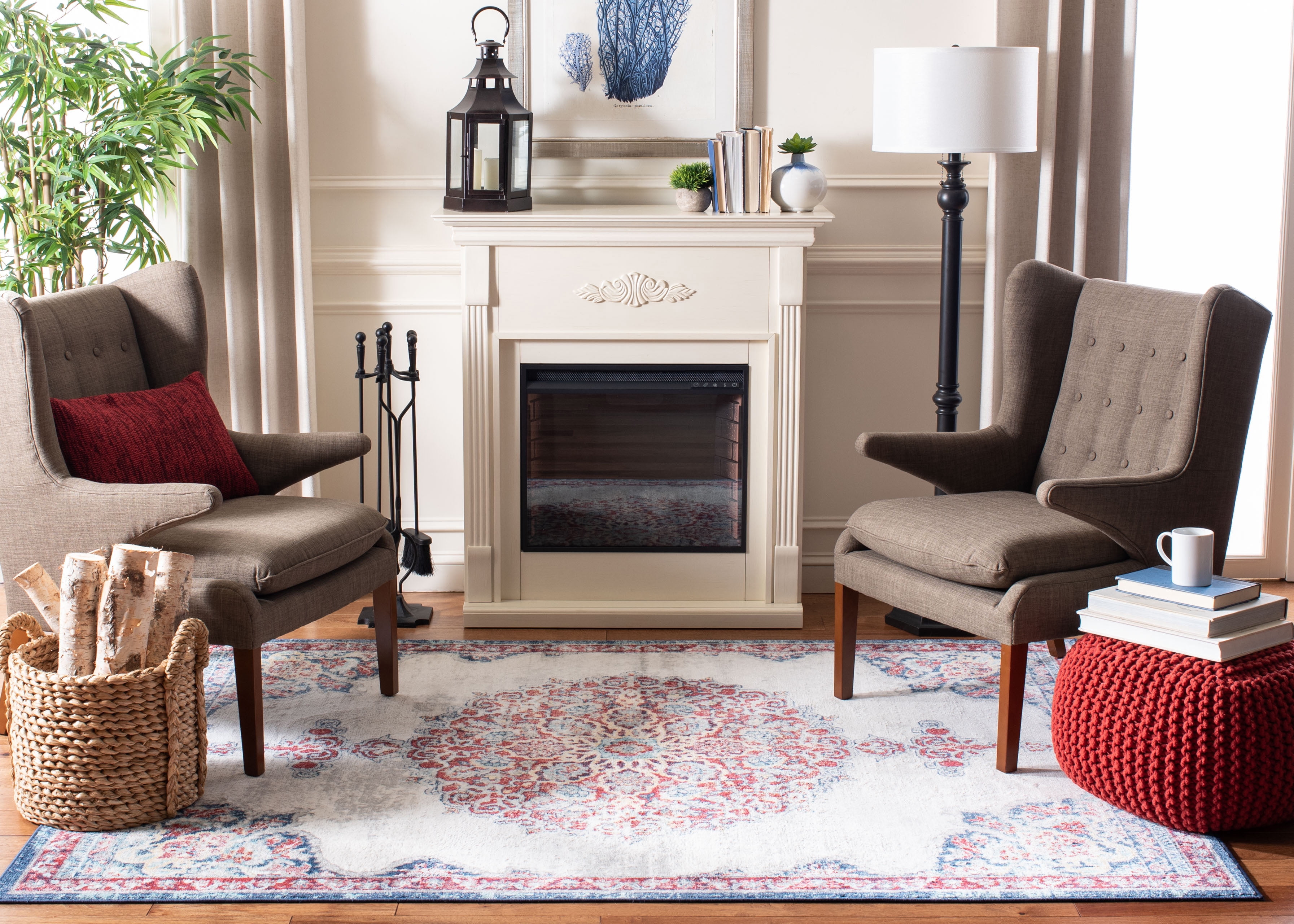 SAFAVIEH Brentwood Cahal Oriental Area Rug, Ivory/Red, 5'3" x 7'6"