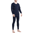 thumbnail image 3 of Men's Winter Fleece Lined Thermal Long Johns 100% Cotton Underwear Top Bottom 2 Pcs Set Navy, 3 of 5