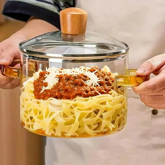 Clear Cooking Pots 1.5L(50oz) High Borosilicate Cooking Pot,Cooking Pots for Stove Top Glass Saucepan,Glass Pot With Lid for Cooking Noodle,Soup,Milk,Tea