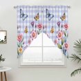 thumbnail image 2 of Swag Valance Curtains for Windows, Pink Flowers Light Filtering Kitchen Curtains with Rod Pocket, Spring Floral Butterfly Leaves Plants Blue Plaid Window Treatment Valances, 36x63 - 2 PCS, 2 of 9
