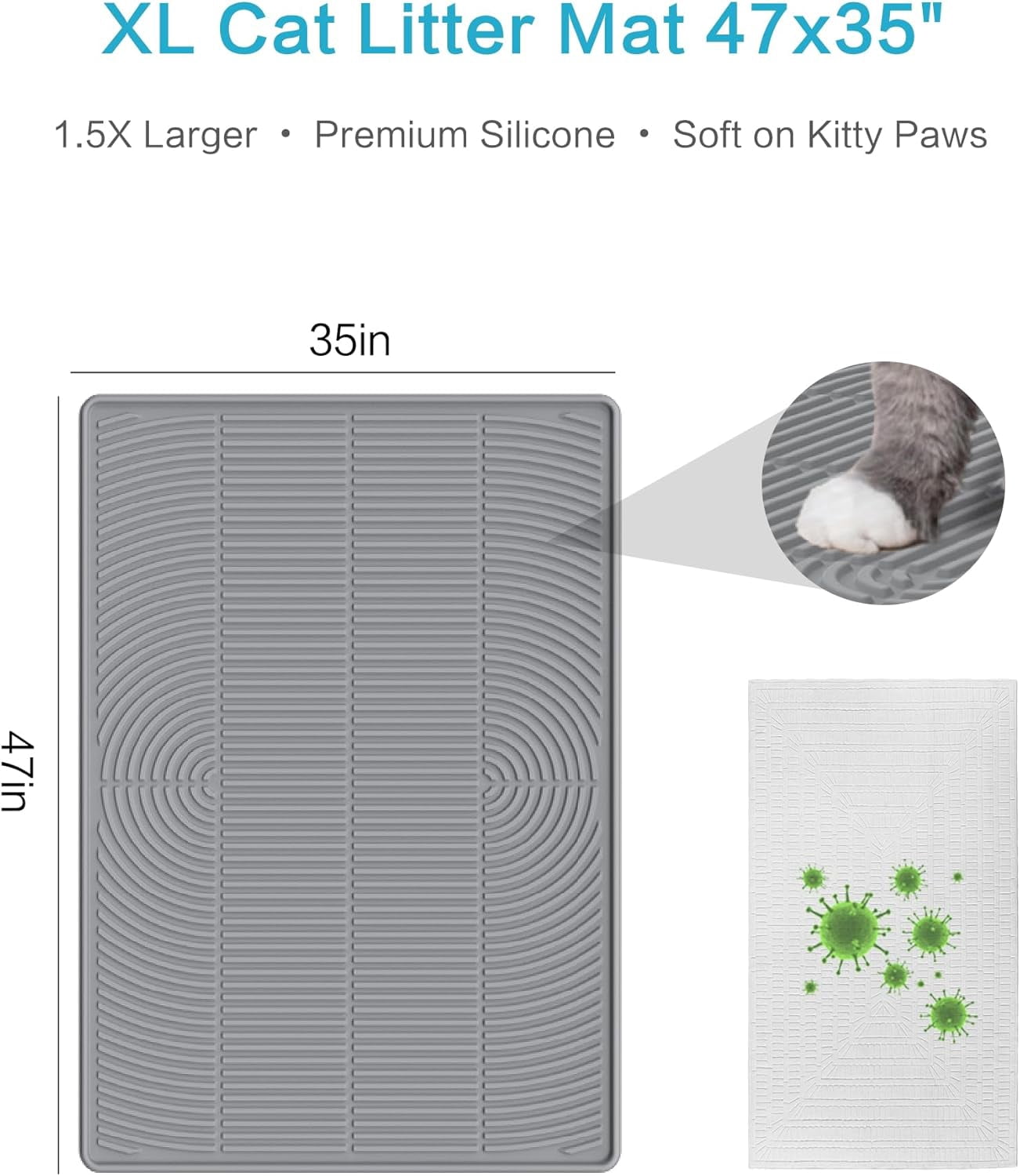 Silicone Cat Litter Mat XL, 47'' x 35'', Extra Large Waterproof Trapping Mat for Litter Box, Easy Clean & Non-Slip