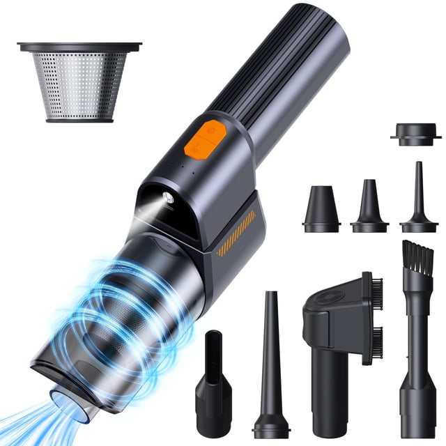 iDiskk Aspiradora de Mano para Coche de 16000 PA Inalámbrica con Luz LED para Limpieza de Pelo de Coche, Hogar y Mascotas, Color Negro