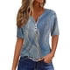 thumbnail image 1 of Camiseta para Mujer Camiseta Estampada Botón Manga Corta Diario Fin de Semana Moda Básica Cuello en V Top Regular Azul Claro / 3XL, 1 of 5