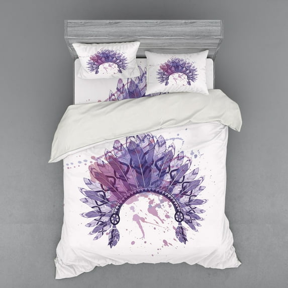Ambesonne Tribal Bedding Set 4 Pcs, Folk, Queen, Pale Mauve Lavender