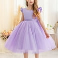 thumbnail image 2 of Xudanell Flower Girls Dress Wedding Satin Dresses Princess Birthday Party Prom Ball Gown (Light Purple, 18-24 Months), 2 of 4