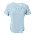 thumbnail image 4 of yoeyez Eyelet Blouses for Women Dressy,Womens Casual Short Sleeve Tops Buttons Irregular V Neck Blouses Summer Basic Solid Blouses 2025 Light Blue 2XL, 4 of 5