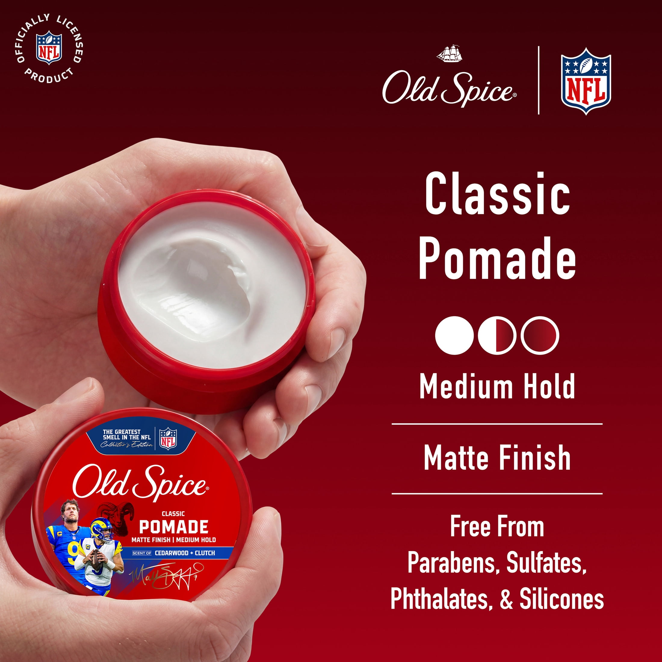 Old Spice MVP Classic Pomade for Men, Matt Stafford MVP, Men's Hair Styling Pomade, Medium Hold, Matte Finish, 2.22 oz