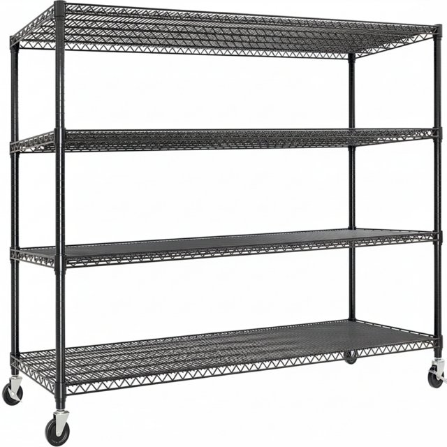 Garvee 4 Tier Metal Storage Shelving Unit with Wheels, Adjustable Rack Shelf, 59" x 23.9" x 73.8", Black