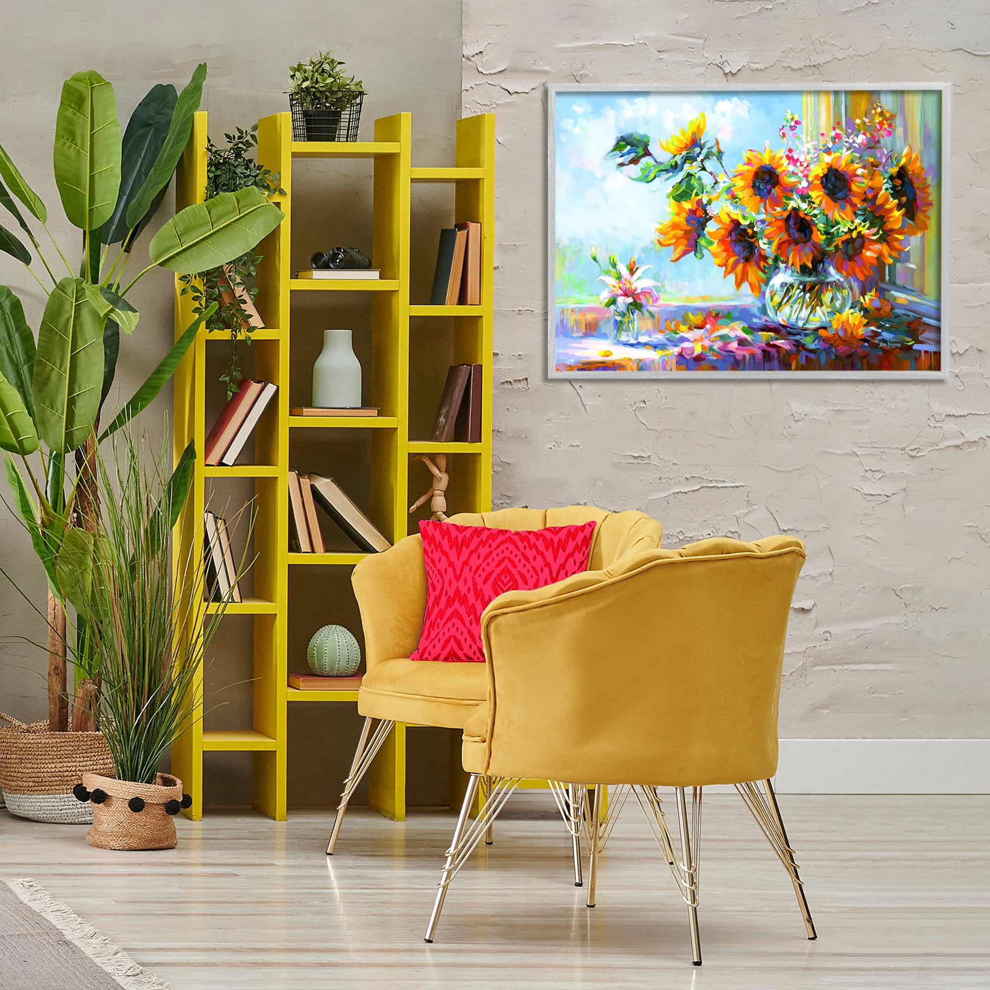 Stupell Industries Sunflowers Morning Glory Botanical & Floral Painting Gray Framed Art Print Wall Art, 30 x 20