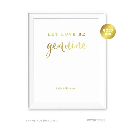 Let Love Be Genuine, Romans 12 9 Bible Verses & Scriptures Wall Art Prints, Gold (Roman Abrego Best Ink)