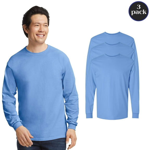 Gildan Unisex Ultra Cotton Long Sleeve Carolina Blue T-Shirt, Bulk Pack of 3, S