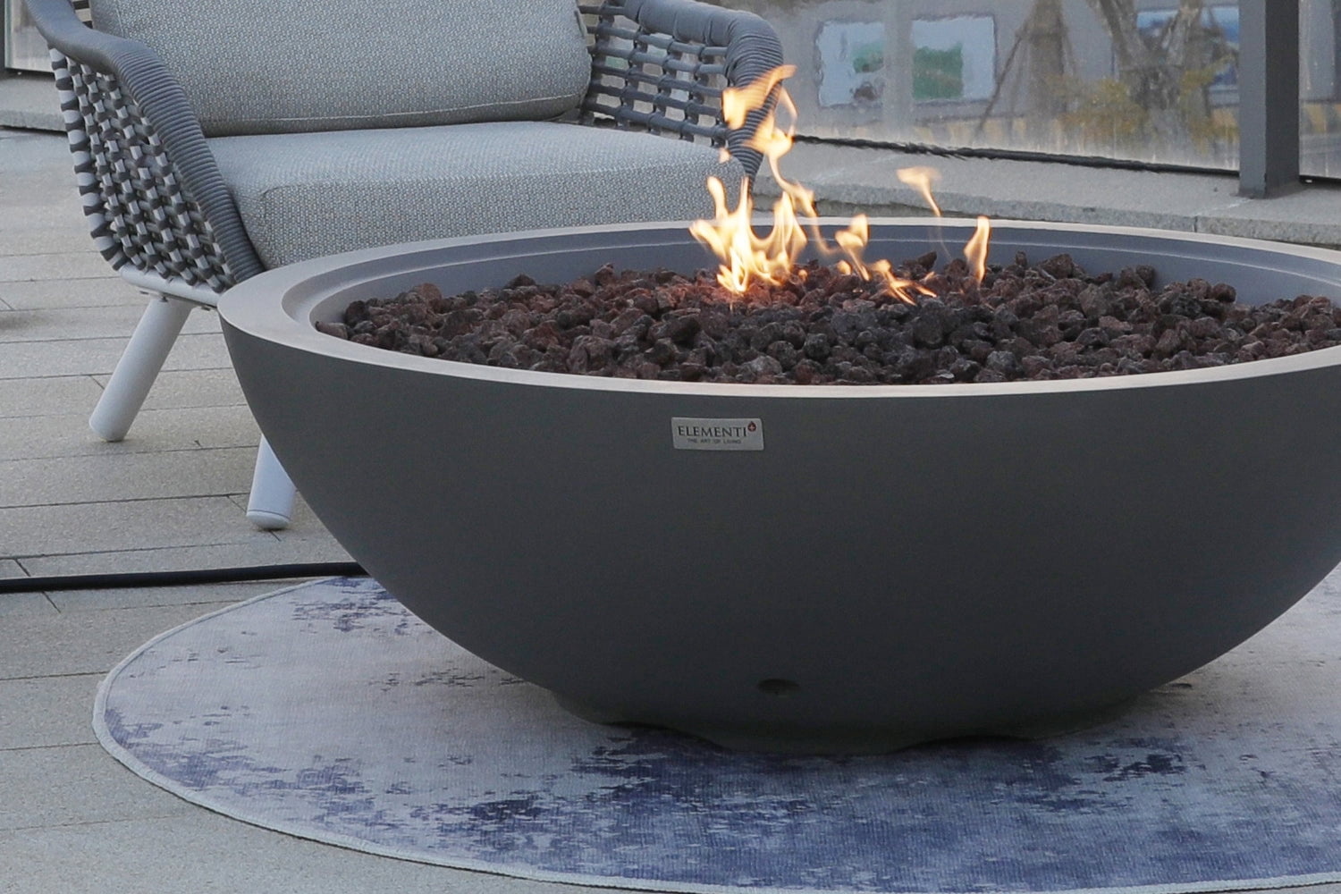Sol Living Rose Bowl Propane Fire Pit for Outside Outdoor Firepit Table Firepit Concrete Fire Table Patio Heater Fireplace Lava Rock 60,000 BTUs - Light Grey, 48 x 48 Inches