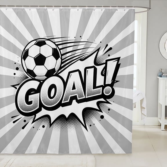 Manfei Soccer Sport Shower Curtain 72Wx72L, Geometric Stripe Bathroom Curtain, Grey Monochrome