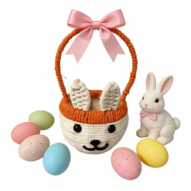 Tdxkok Easter Handmade Weaving Shopping Rabbits Basket Bath Handheld Basket Outdoor Picnic Basket Easter Home Decor